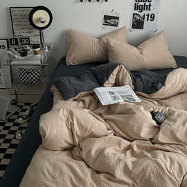 ins纯色四件套团购批发床上用品被套被罩加厚床单床笠宿舍三件套4