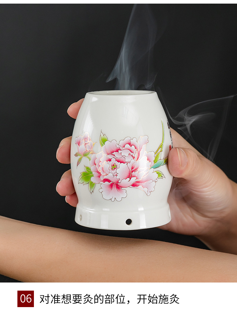 Ceramic Moxa Jar Portable Moxibustion Cup with Gua Sha Massage Function Double Layer Heat Storage specifications