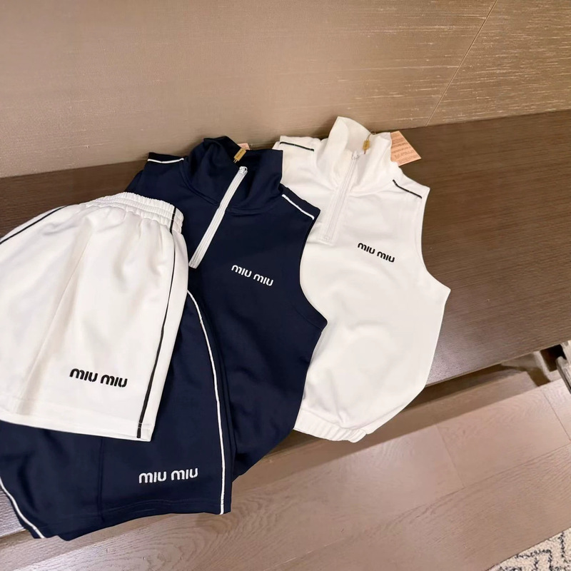 Correct Version~Miu Series Sleeveless Sports Suit for Women 2026 Summer New Style Embroidered Letter Casual Vest + Shorts