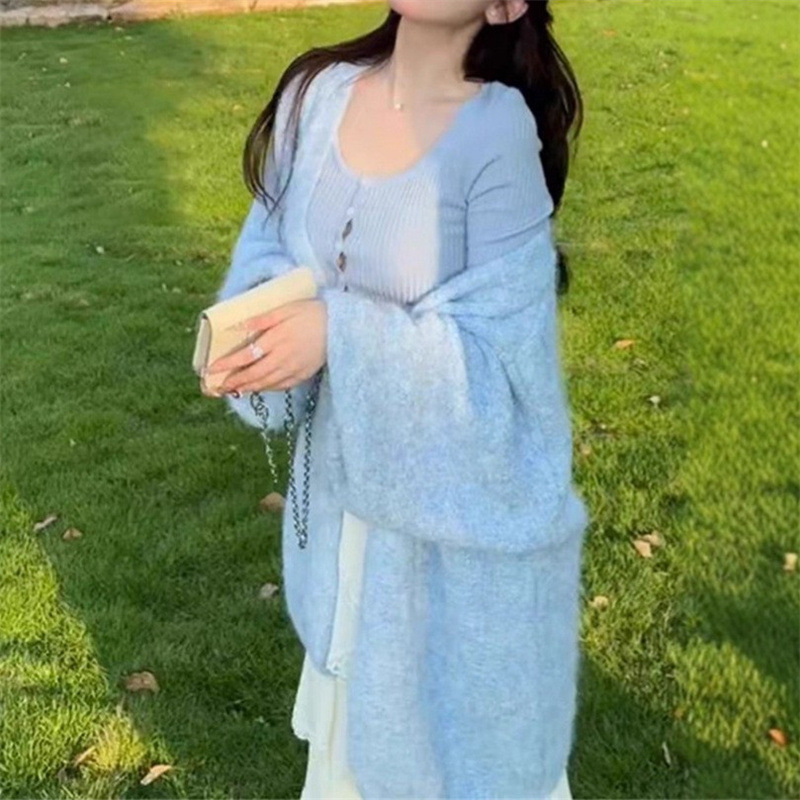 早秋韩系氛围感纯色灯笼袖毛衣女高级感慵懒风显瘦大码针织衫|undefined