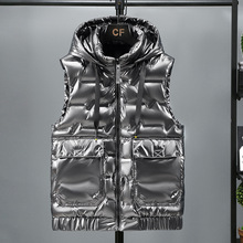 男士马甲秋冬季亮面外套羽绒棉坎肩保暖背心潮流外穿时尚帅气马夹