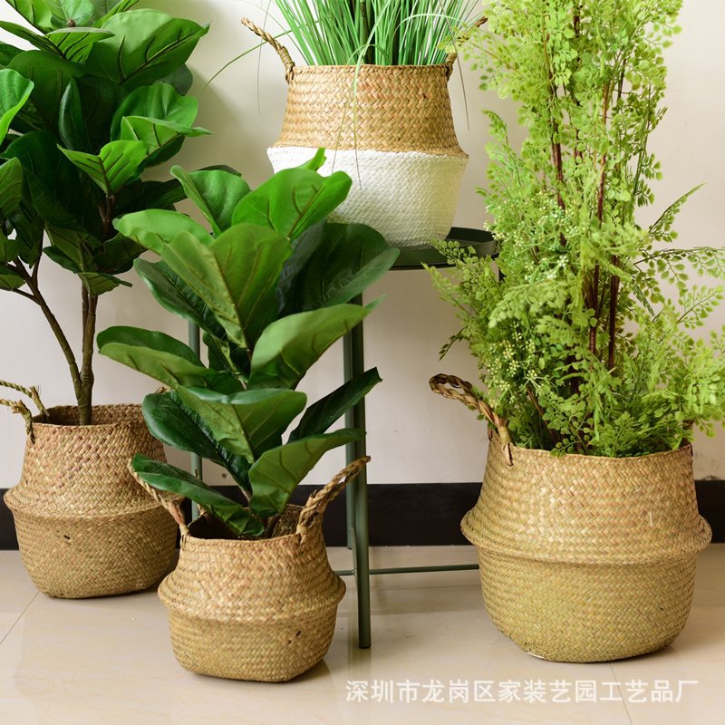 Cestas de flores de tejido a mano puro 27 diámetro medio cestas de tejido de hierbas plegables cestas de plantas portátiles en maceta cestas nórdicas