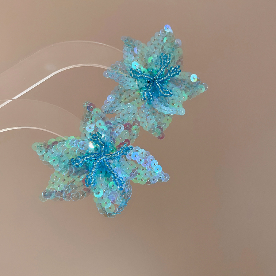 Pendientes de borla de cuentas de arroz de flor de gasa de aguja de plata Pendientes de todo fósforo de estilo de vacaciones Pendientes frescos y dulces para mujer