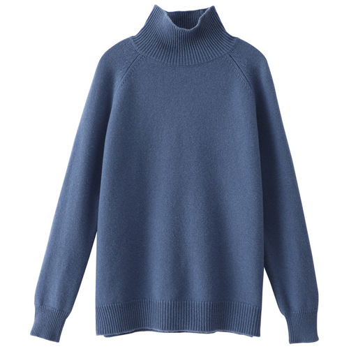 High neck women's cross-border sweater women's autumn and winter shoulder-socket base top loose lazy style sweater women's knitted sweater