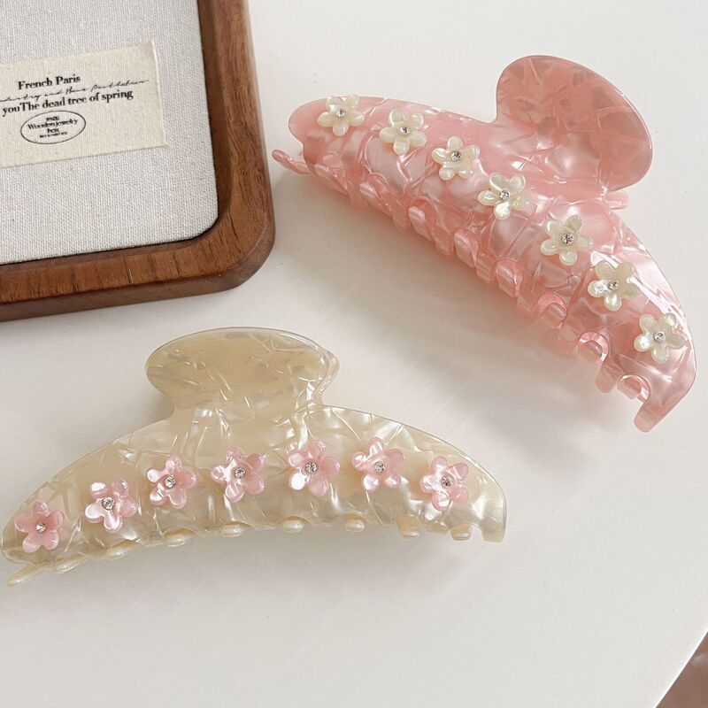French Cherry Blossom Hair Clip Large Acetic Acid Diamond Shark Clip Back Head Hair Clip Niche Exquisite Hair Clip French Cherry Blossom Hair Clip Large Acetic Acid Diamond Shark Clip Back Head Hair Clip Niche Exquisite Hair Clip