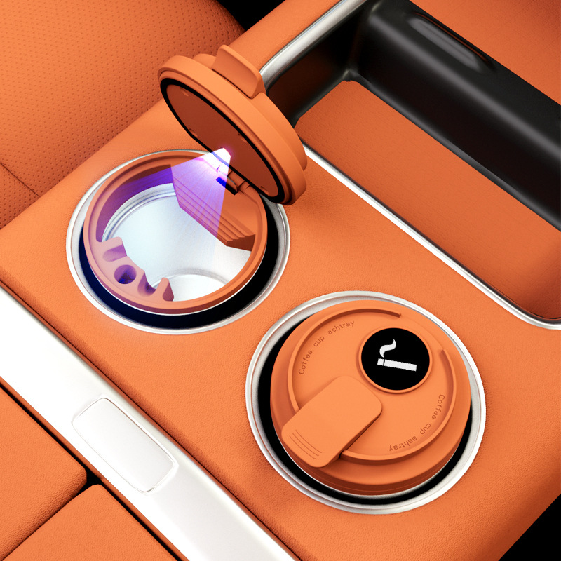 Car Ashtray, Classy Car Interior with Cover, Automatic Multi-Size Cigarette Holder, Classy Sense to Lock the Smoke Smell