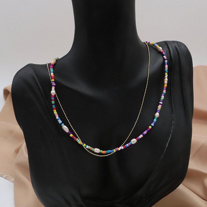 Collar de perlas de agua dulce natural colorido arco iris polivalente dopamina dulce nicho clavícula chapado 18k oro real mujer image 6