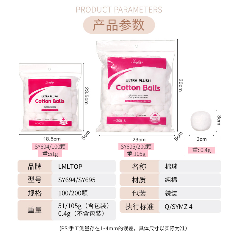 LMLTOP bola de algodón blanco desechable desengrasado, 200 bolas de algodón de cuidado de bordado de salón de belleza, suministro internacional exclusivo.