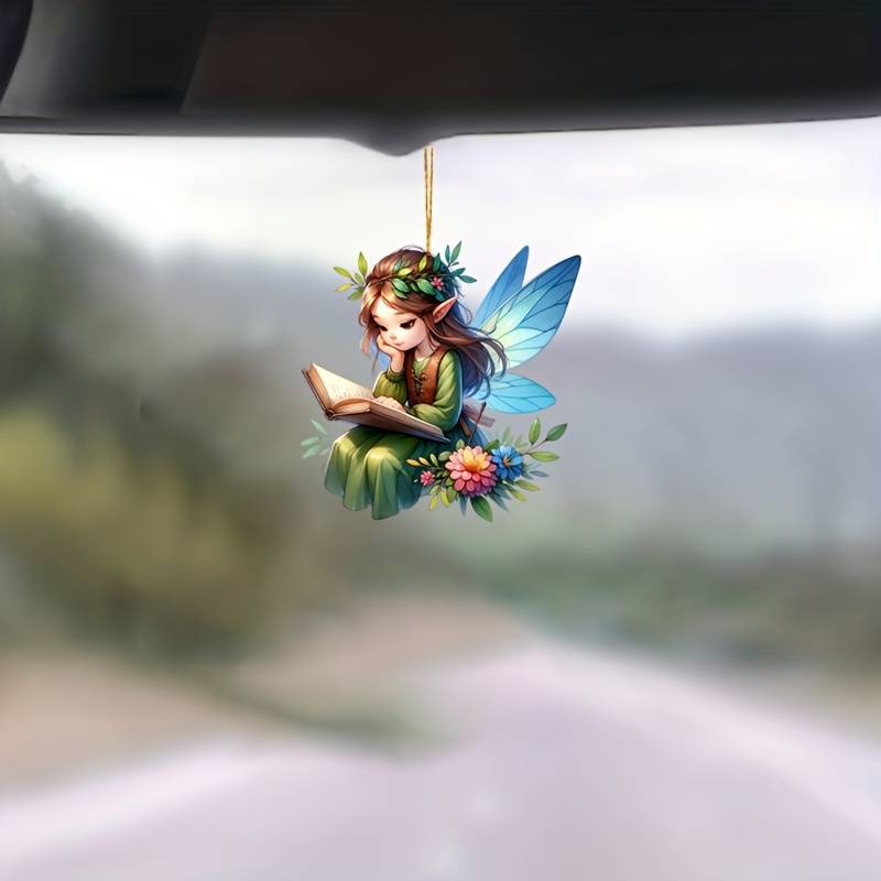 Nuevos productos creativos colgantes de hadas verdes acrílicos planos transfronterizos para automóviles frente de espejo retrovisor decoración colgantes de fiesta