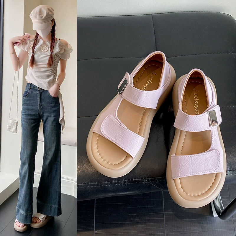 Женские летние сандалии больших размеров, оптом, 2025 года, новая модель, повседневные, удобные, на толстой подошве, модные, двойного ношения.