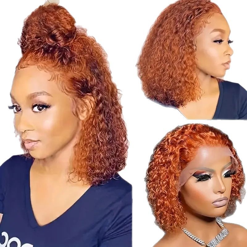 Comercio exterior transfronterizo africano venta caliente frente de encaje rizado cubierta de cabello euroamericano natural rizado esponjoso explosivo cabello peluca