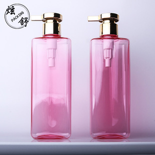 Customized 280ml Lotion Dispensing Bottle Pet Plastic Flat Square Press Rose Pink Shampoo and Shower Gel Bottle