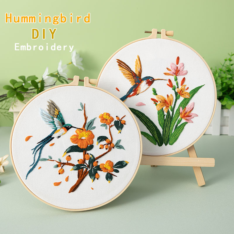 Paquete de material de bordado a mano de bricolaje, colibrí, martín pescador, flor, pájaro, pájaro, bordado de tela, nuevo original, inglés transfronterizo