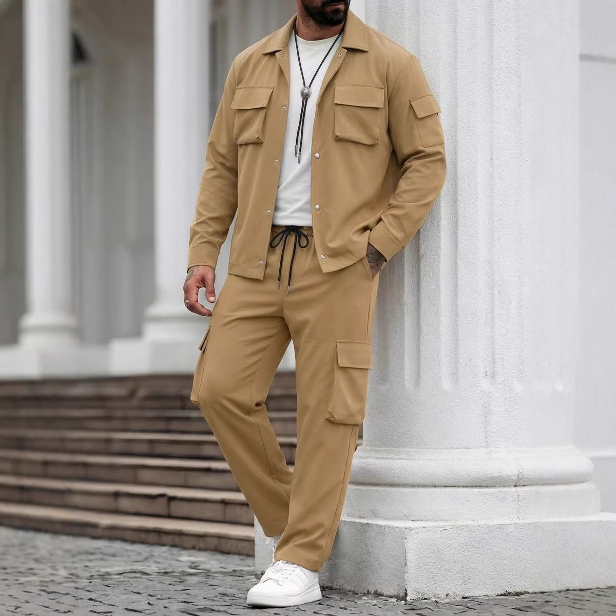 Monochrome Man – Neues europäisches und amerikanisches Frühjahr/Herbst-Mode-Jacken-Set mit mehreren Taschen, Freizeit-Arbeitskleidung, Motorradbekleidung für Herren_voghion.com