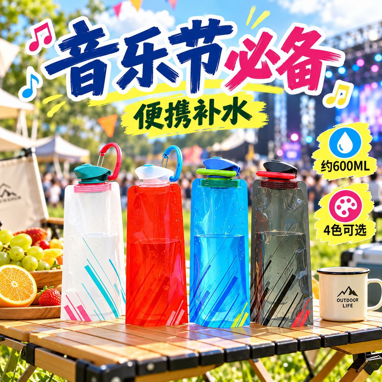 Concert Music Festival Water Storage Bag Outdoor Cycling Sports Water Cup Portable Folding Hiking Mountaineering Large Capacity Water Bag