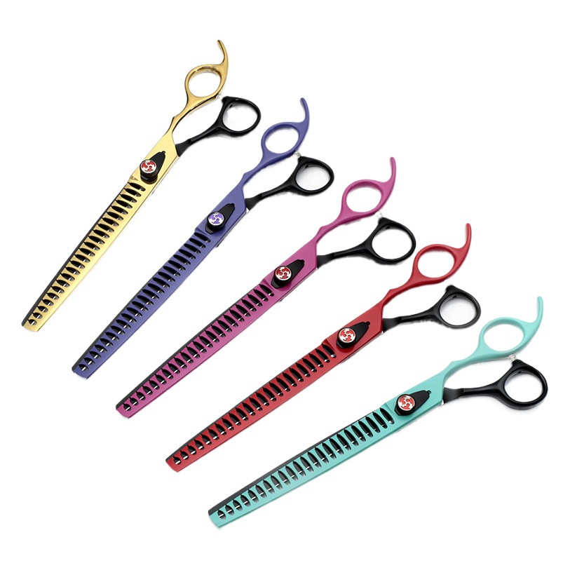 Venta caliente de comercio electrónico tijeras de mascotas coloridas tijeras de dientes de hueso de pescado de 8 pulgadas tijeras de adelgazamiento de 7 pulgadas tijeras de corte de pelo de 7,5 pulgadas