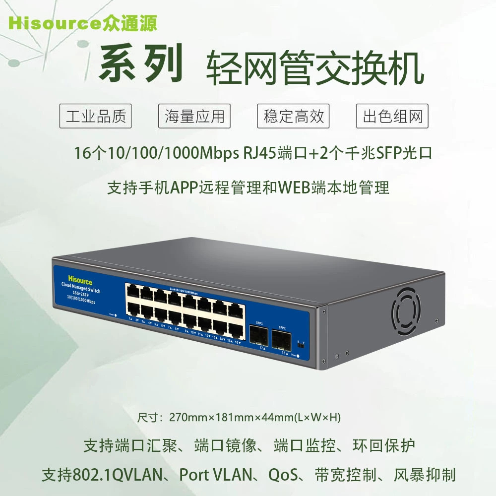Zhongtongyuan Hi-S21-16G2S полностью гигабитный легковесный сетевой управляемый коммутатор 16+2, уровень 2 управляемый коммутатор