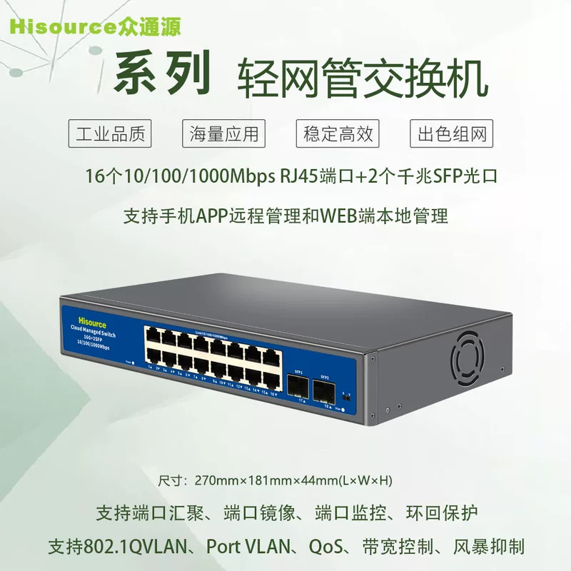 Zhongtongyuan Hi-S21-16G2S полностью гигабитный легковесный сетевой управляемый коммутатор 16+2, уровень 2 управляемый коммутатор