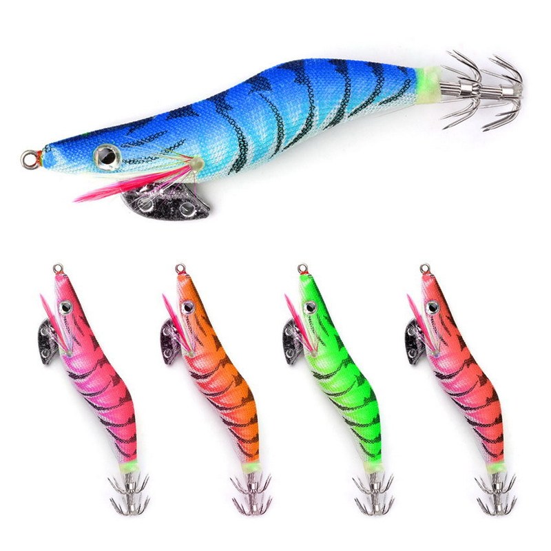 Luminous squid big eye wooden shrimp fake bait squid ink hook sea fishing 8/10/12cm double umbrella hook throwing bait fishing gear Luminous squid big eye wooden shrimp fake bait squid ink hook sea fishing 8/10/12cm double umbrella hook throwing bait fishing gear
