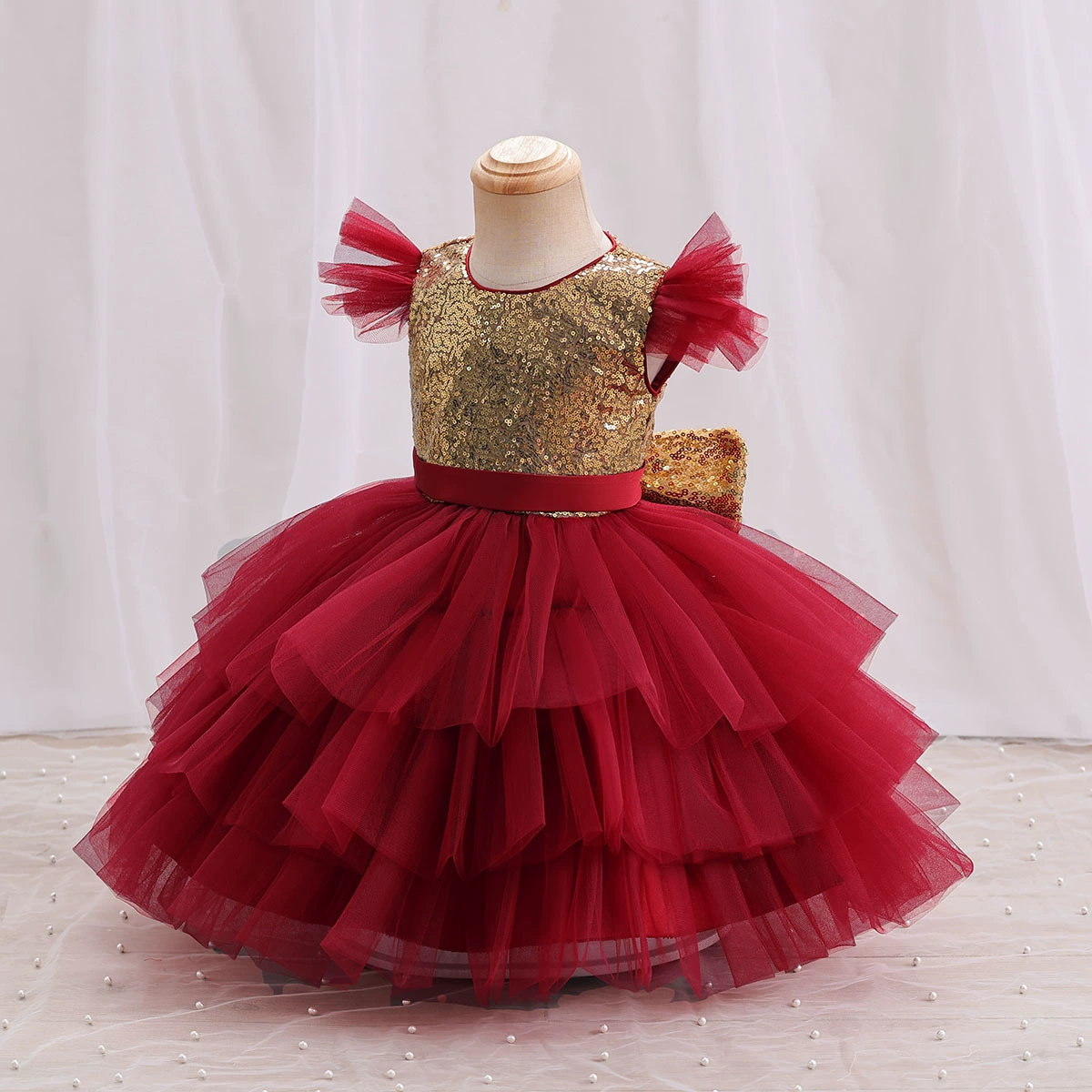 Children's small princess costume, piano, flower girl dress with bow, new collection, Birthday gift