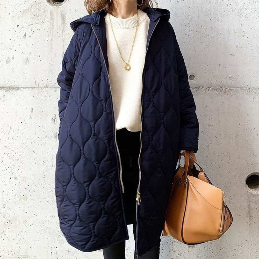 4 colores en stock estilo japonés 2024 invierno nueva calle ropa de mujer de manga larga con capucha cremallera media longitud cálido abrigo de algodón acolchado invierno mujeres image 4