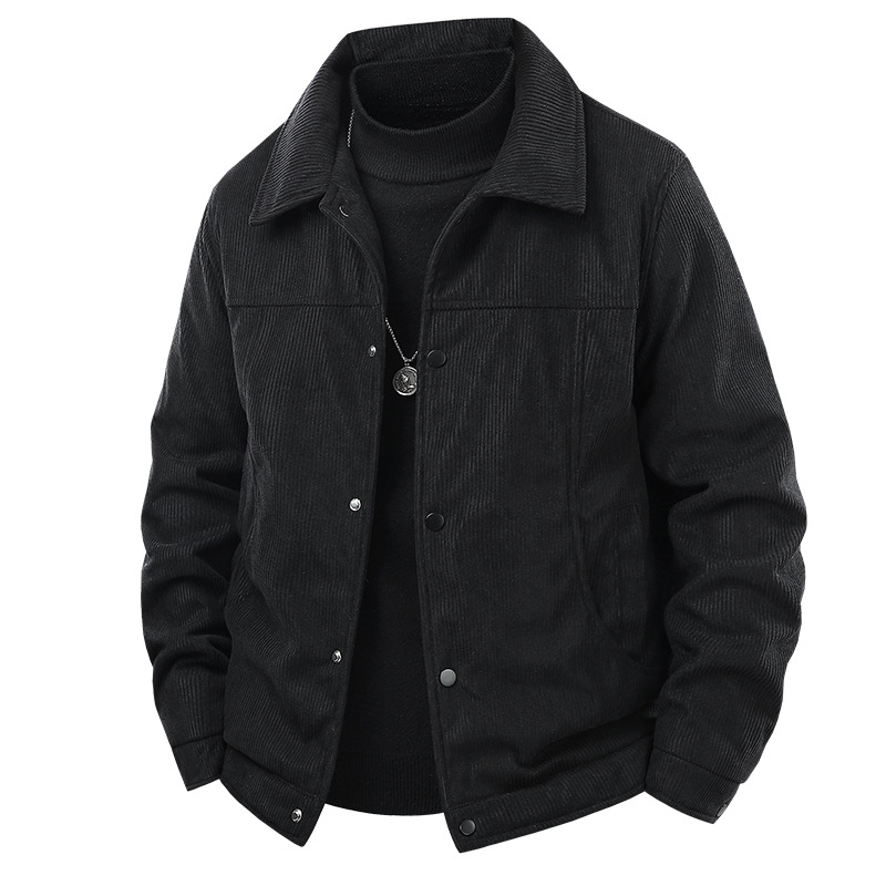 Autumn And Winter Men's Jacket Corduroy Lapel Solid Color Business Casual Middle-aged Fleece Thickened Coat Men_viptrois.com