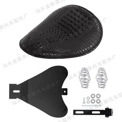 Motorcycle cushion 883 Cruiser Bikes, Iron Horse - crocodile-leather-black-seat-cushion-long-round-spring-plating-bracket