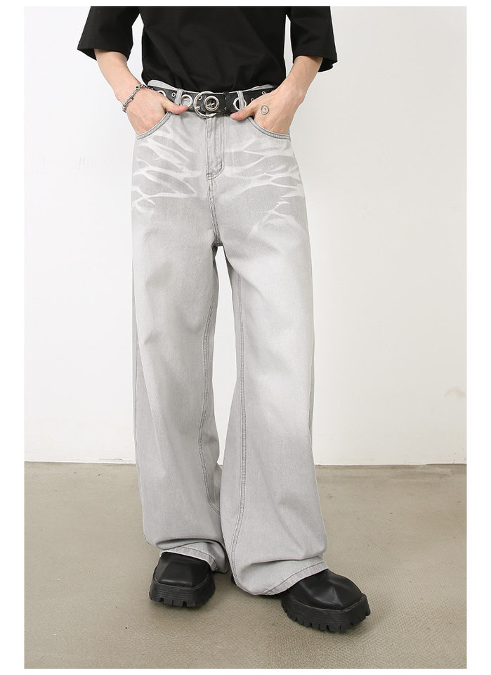 Quần jeans nam ống đứng rộng cạp vừa phong cách Hàn, vải denim râu mèo — Xanh lam nhạt, Xám nhạt chi tiết 12