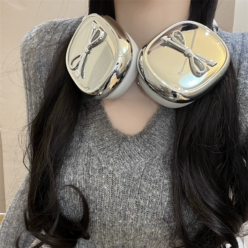 Electroplated silver Bow for airpods Max2 Protective Cover Apple Headset Ear Cap Ear Mover Earphone Case