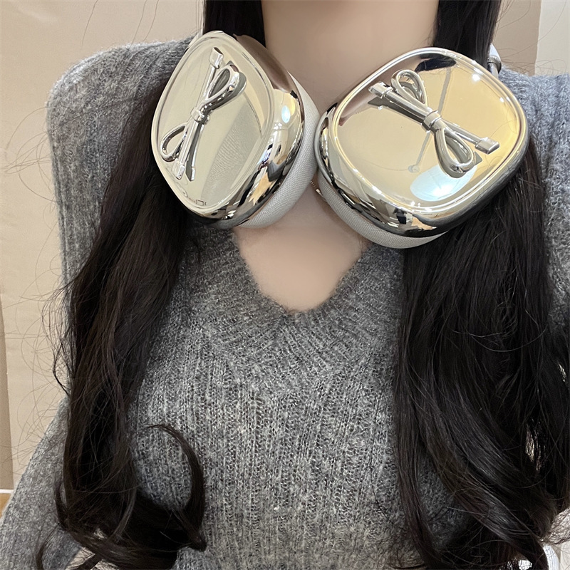 Electroplated silver Bow for airpods Max2 Protective Cover Apple Headset Ear Cap Ear Mover Earphone Case