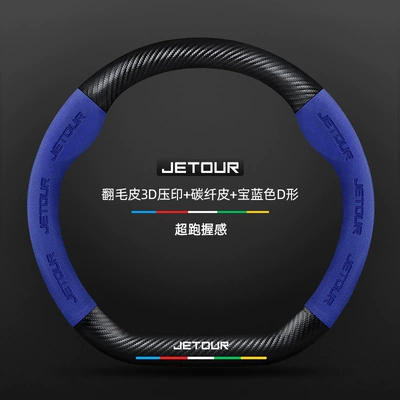 Carbon Fiber Suede Handle, Steering wheel cover - suede-3d-embossed-carbon-fiber-leather-royal-blue-d-shape-no-label-default-items