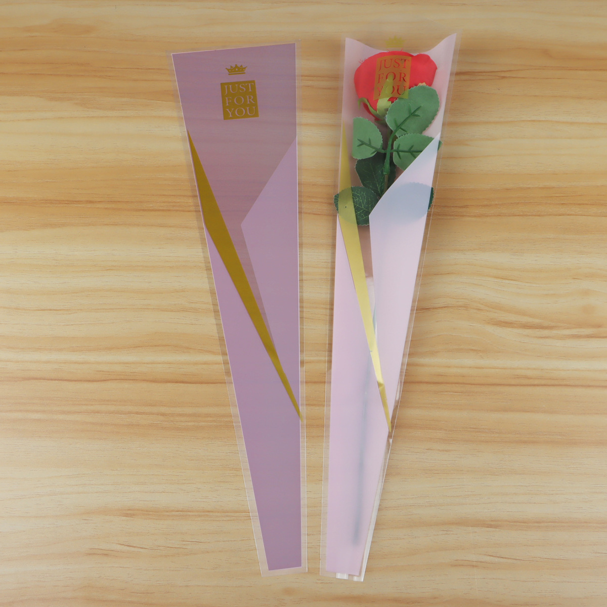 Bolsa de Plástico OPP para Ramo de Flores con Diseño de Corona y Rosa Individual para el Día de San Valentín, Venta al por Mayor