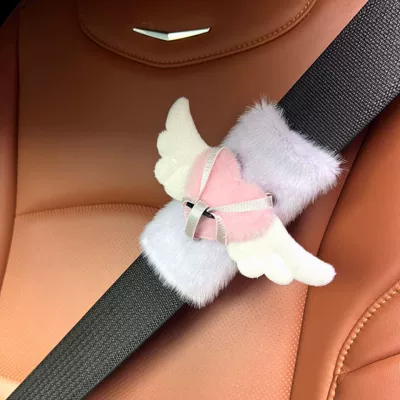 interior accessory, Seat belt shoulder pad - light-purple-body-pink-heart-wings