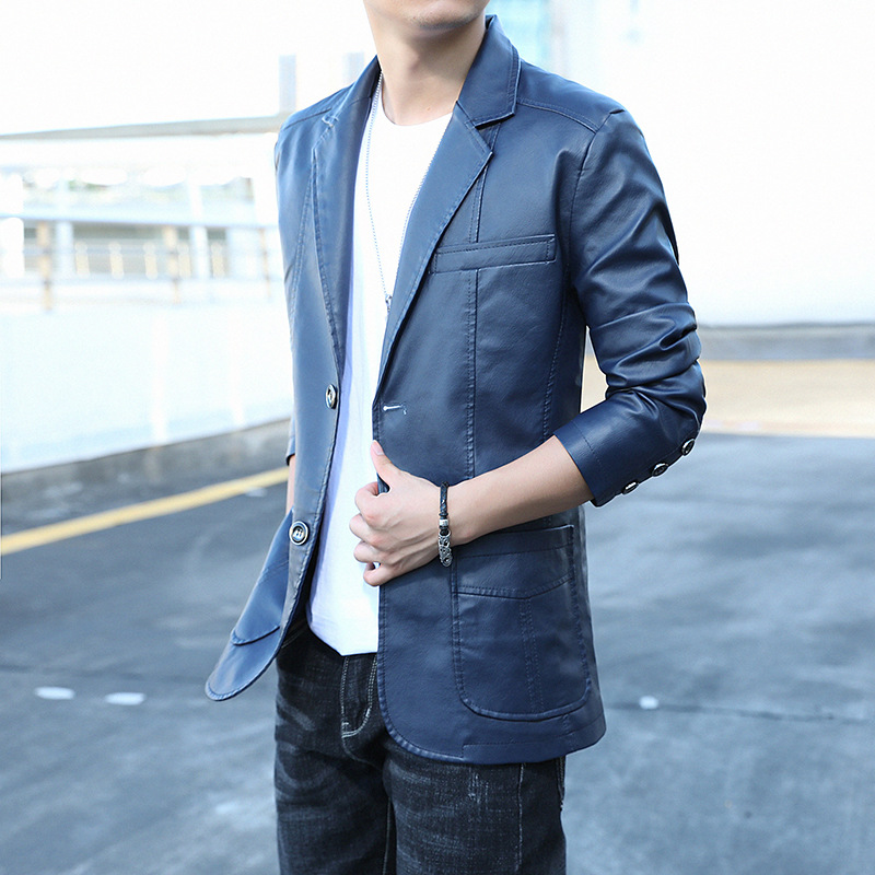 Primavera y otoño 902 cuello de traje chaqueta de cuero PU para hombre delgado estilo coreano guapo chaqueta de cuero para hombre chaqueta de motocicleta chaqueta de cuero