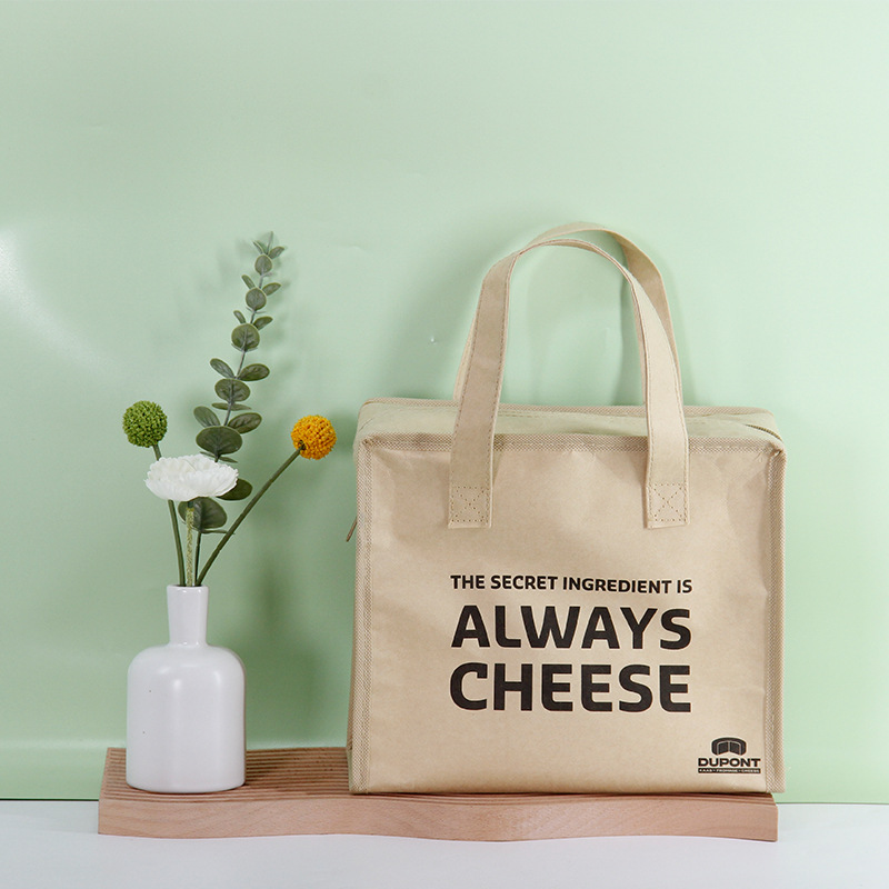 牛皮纸编织冰包复合无纺布手拎式保温袋丝网印刷纸质手提