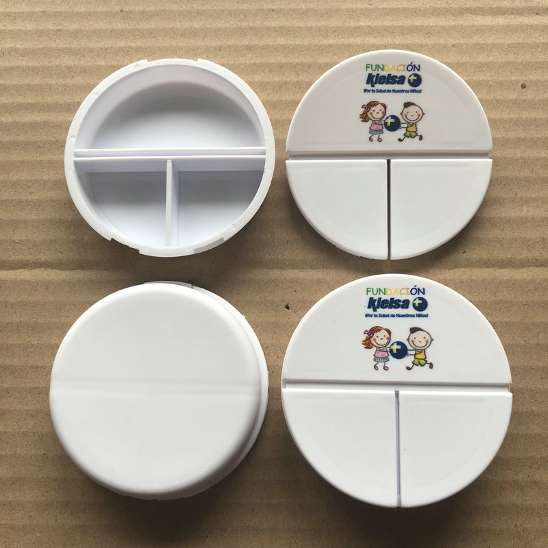 可印刷LOGO三格圆药盒 食品级三格圆药盒 医院礼品圆形形药盒