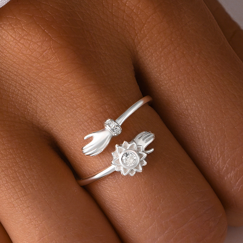 2g Weight Zircon Inlay Material Anxiety Ring, Open Rings Classification Adjustable Ring Size 1 Piece Quantity Daily Occasion 925 Sterling Silver Material Sun, Moon Pattern All Seasons Season Women's Gender Plating, Inlay Design Sweet, Shiny Style 925 Sterling Silver Zircon Sun Moon Open Rings Anxiety Ring 925 Sterling Silver Rings 24