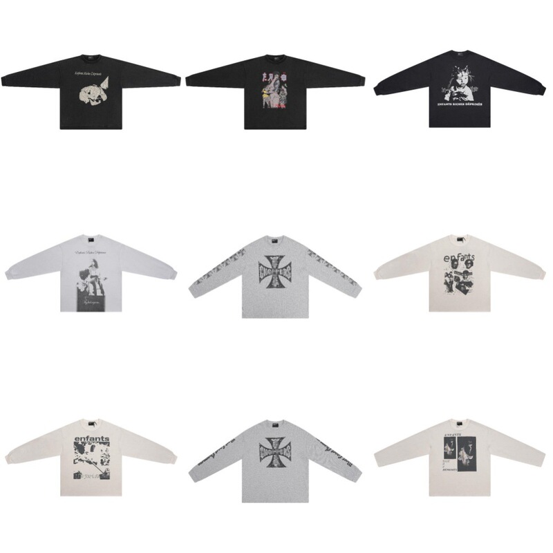 ERD melancholy rich second generation distressed washed cracked printed cartoon waffle men's and women's long sleeve T-shirt bottoming shirt tide ERD melancholy rich second generation distressed washed cracked printed cartoon waffle men's and women's long sleeve T-shirt bottoming shirt tide