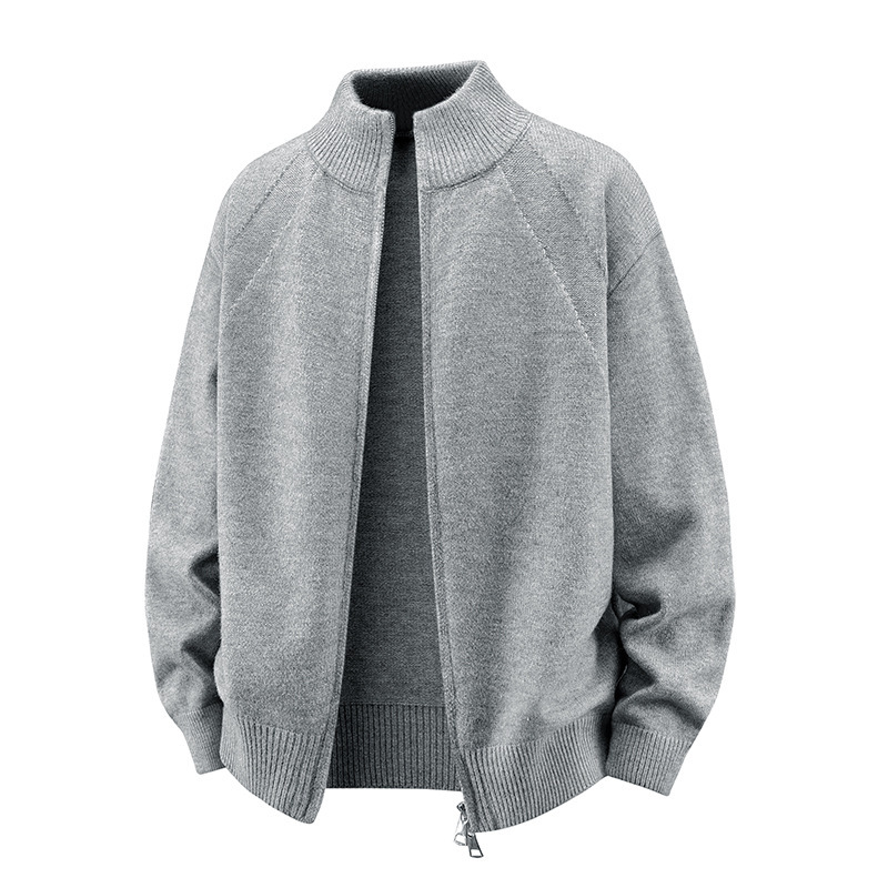 Explosiones transfronterizas de tamaño europeo de gran tamaño de cuello de pie cardigán chaqueta suéter de punto suéter de hombre doble cremallera fábrica al por mayor