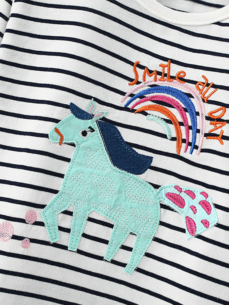 Malwee camiseta de cuello redondo a rayas de niña otoño y invierno nuevo estilo europeo y americano camiseta de niños de manga larga camiseta de fondo para niños