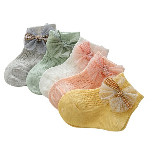 Baby Girl Socks Summer Thin Newborn Baby Socks Cute Bowknot Princess Ins Baby Mesh Socks Children Floral Edge