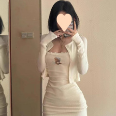 辣妹印花针织开衫上衣女秋季新款修身显瘦吊带包臀连衣裙套装笙陇