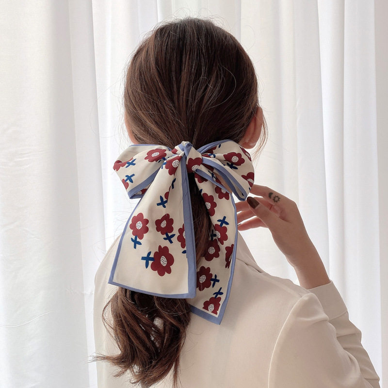 Blue edge red flower* silk scarf