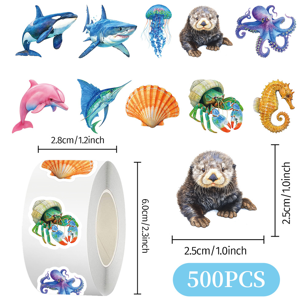 Cien tipos de dibujos animados pegatinas de animales rollo de recompensas para niños materiales didiy papelería cuaderno cinta adhesiva decoración