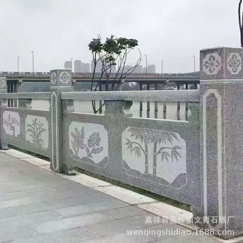 简洁河道石护栏 花岗岩石雕护栏安装 加厚石栏杆结构雕刻