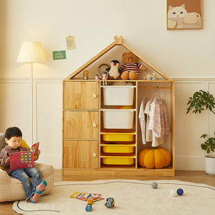 Children's Wardrobe Storage Cabinet Home Bedroom Simple Solid Wood Hanging Wardrobe Baby Small Wardrobe Classification Storage Locker