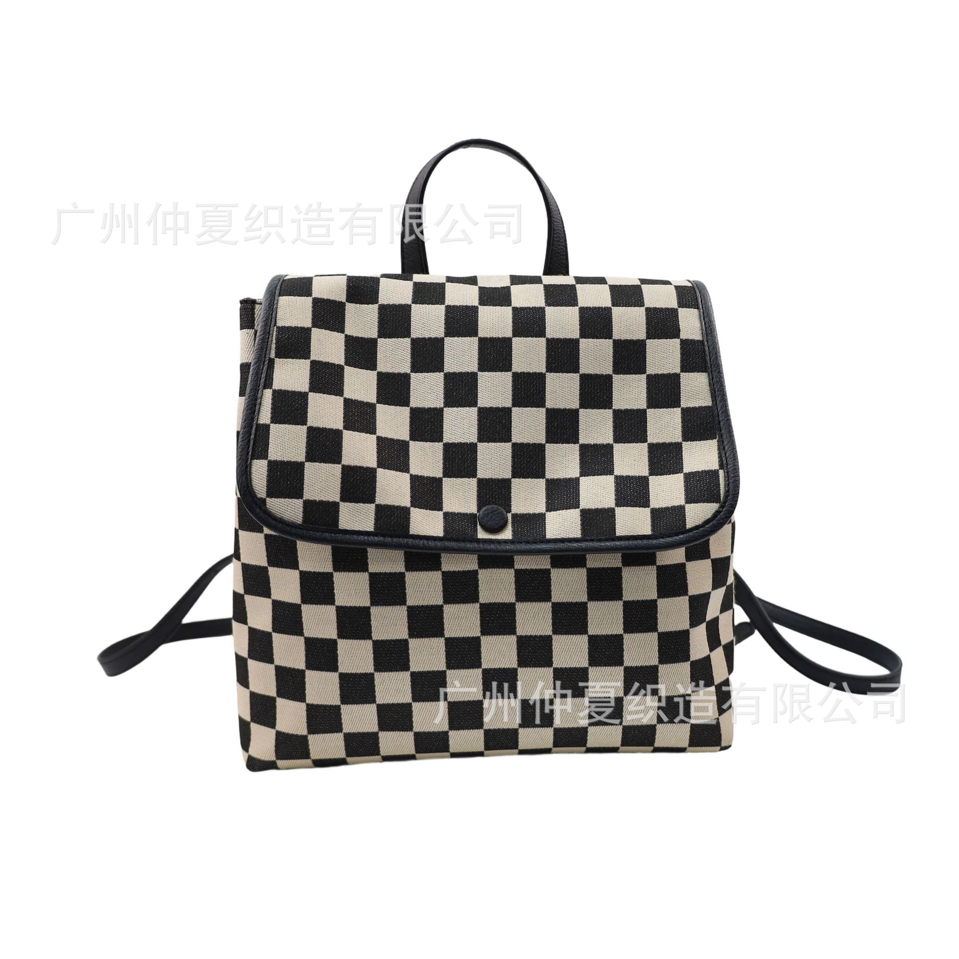 New European And American Style Checkerboard Backpack For Women, Large Capacity Versatile Travel And Commuter Bag - Thumbnail 7