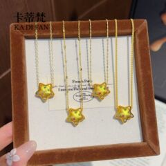 镀真金高保色沙金彩色许愿星吊坠新款多巴胺五角星项链女精致星星