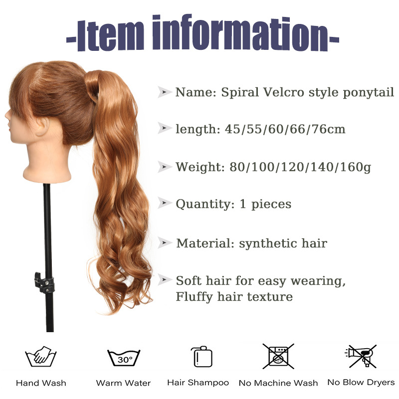 pruik paardenstaart klittenband stijl kronkelende krullende paardenstaart extensie synthetische chemische vezel golvend haarstuk_voghion.com