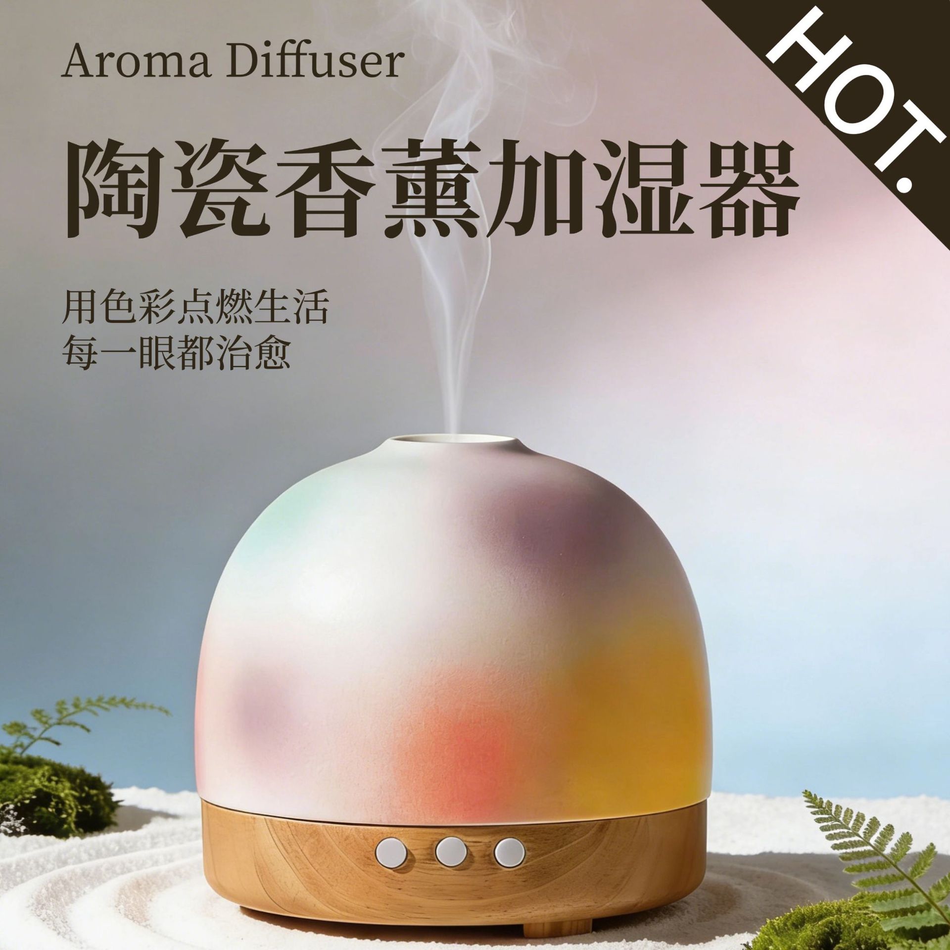Ceramic Solid Wood Essential Oil Aroma Diffuser Automatic Fragrance Spray Large Capacity Silent Humidifier Diffuser Night Light National Trend Cultural Creation